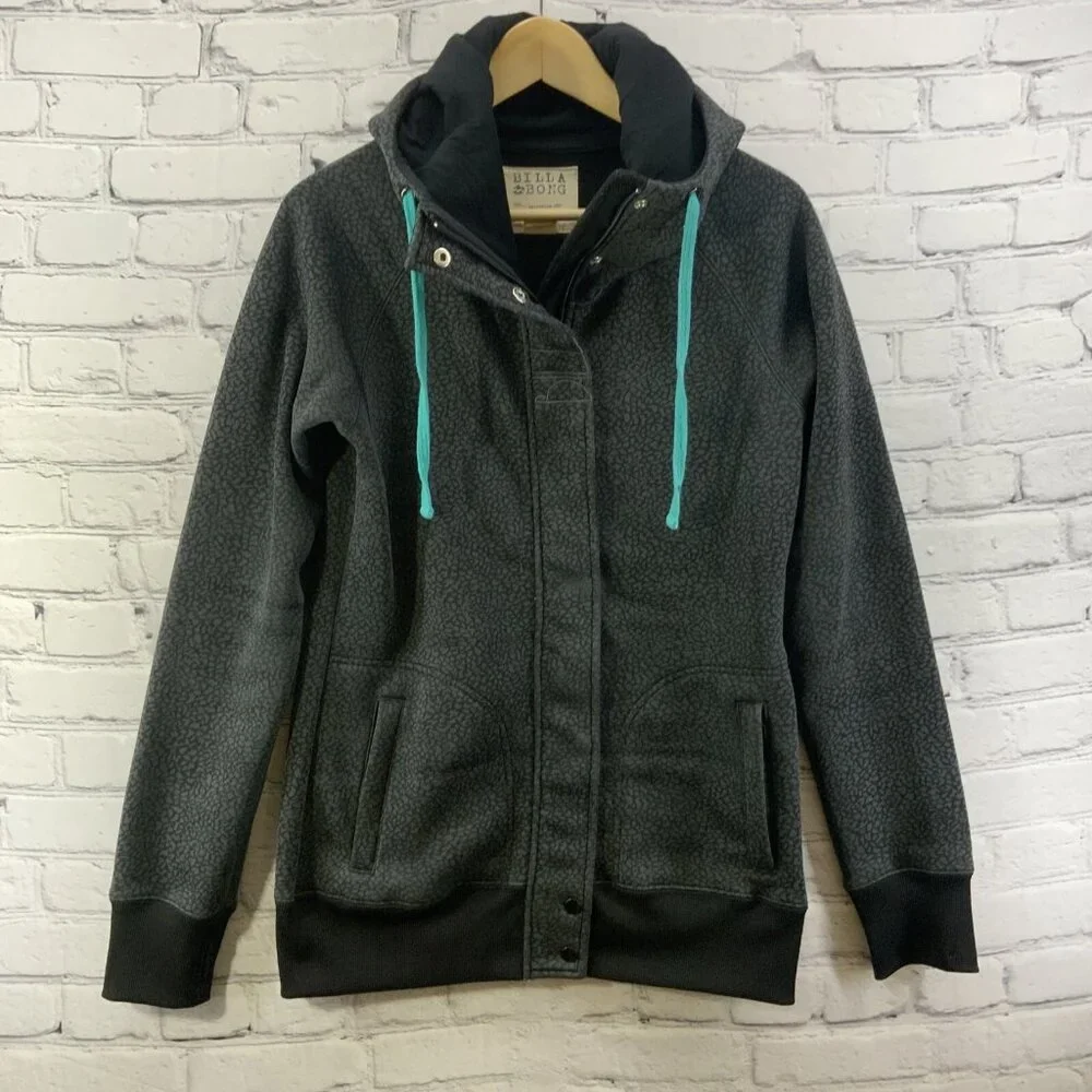 Billabong Jacket Zip Up Hooded Soft Shell Mens‎ Sz L Gray Blue Full Zip